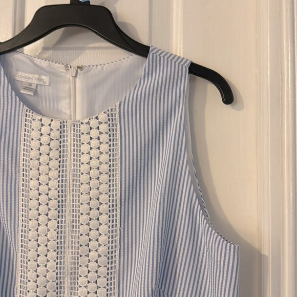 NWOT Women’s London Times Crochet Lace Panel Seersucker Stripe Shift Dress - Picture 6 of 11